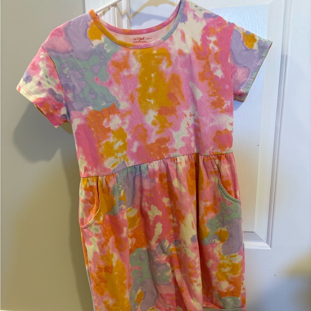 Cat & Jack Girls Pink Orange Purple Tie-Dye Pocket Dress